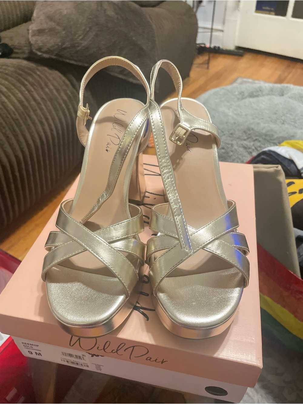 Wild Pair Metallic Silver Crisscross Platform Heels